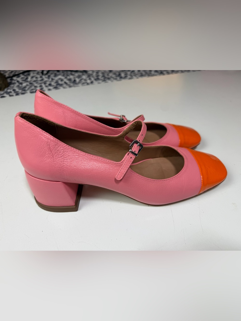 Vicenza Anthropologie Leather Colorblock Versatile Mary Jane Buckle Heels Sz 8 - Picture 10 of 16